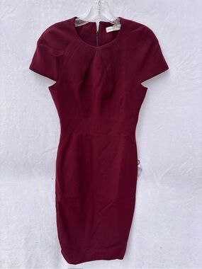 Cap-Sleeve Sheath Dress in Burgundy